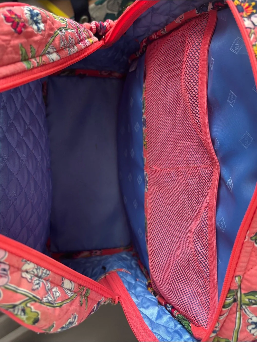 Vera Bradley Quilted Floral Backpack in Coral with Multicolor Flowers